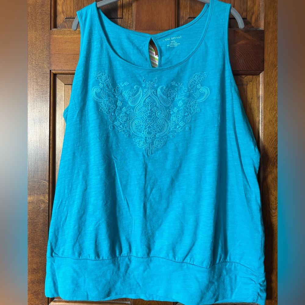 Lane Bryant blue peep-hole tank top